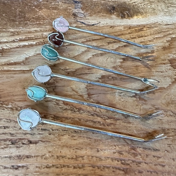 Barasch Sylmar Set of SIX silver gem stone cocktail forks - Picture 3 of 3